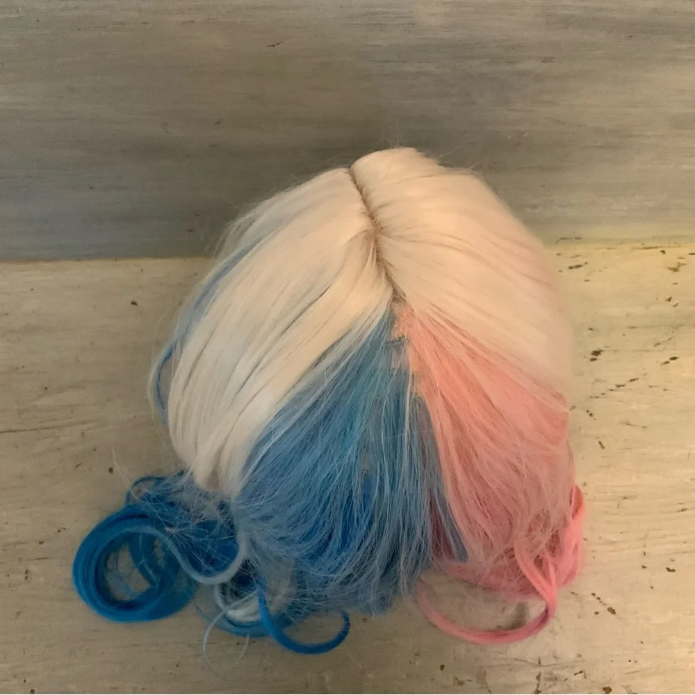 Blonde Pink‎ & Blue Wig Adult One Size Good Condition